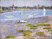 Theodore Robinson Theodore Robinson, Low Tide Riverside Yacht Club oil